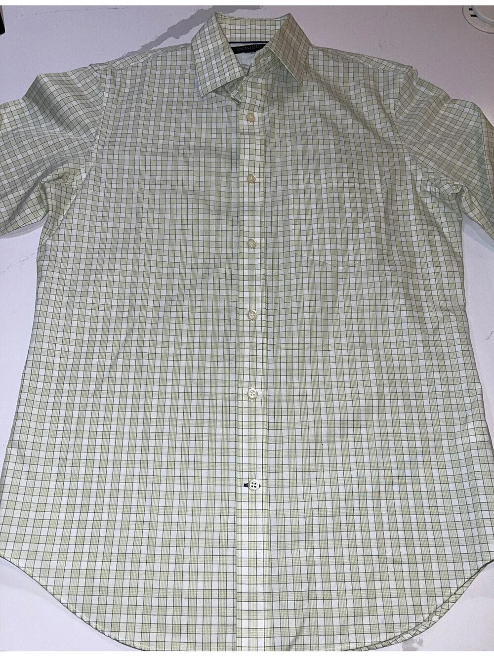 DESIGNER BANANA REPUBLIC NON-IRON CLASSIC FIT GREEN SQUARES BUTTON SHIRT 41